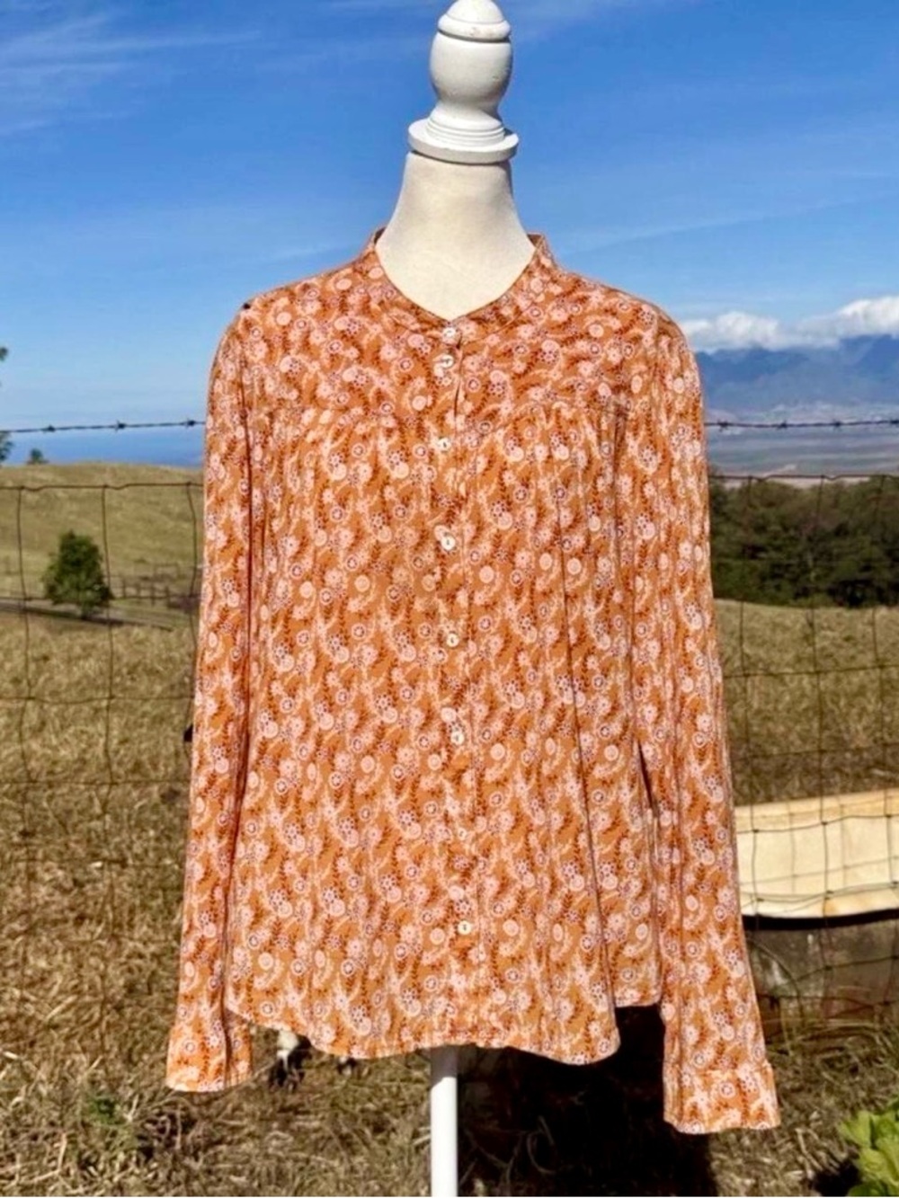 Xirena Peasant Orange Floral Jesse Shirt Laurel Boho Chic Cottagecore Large